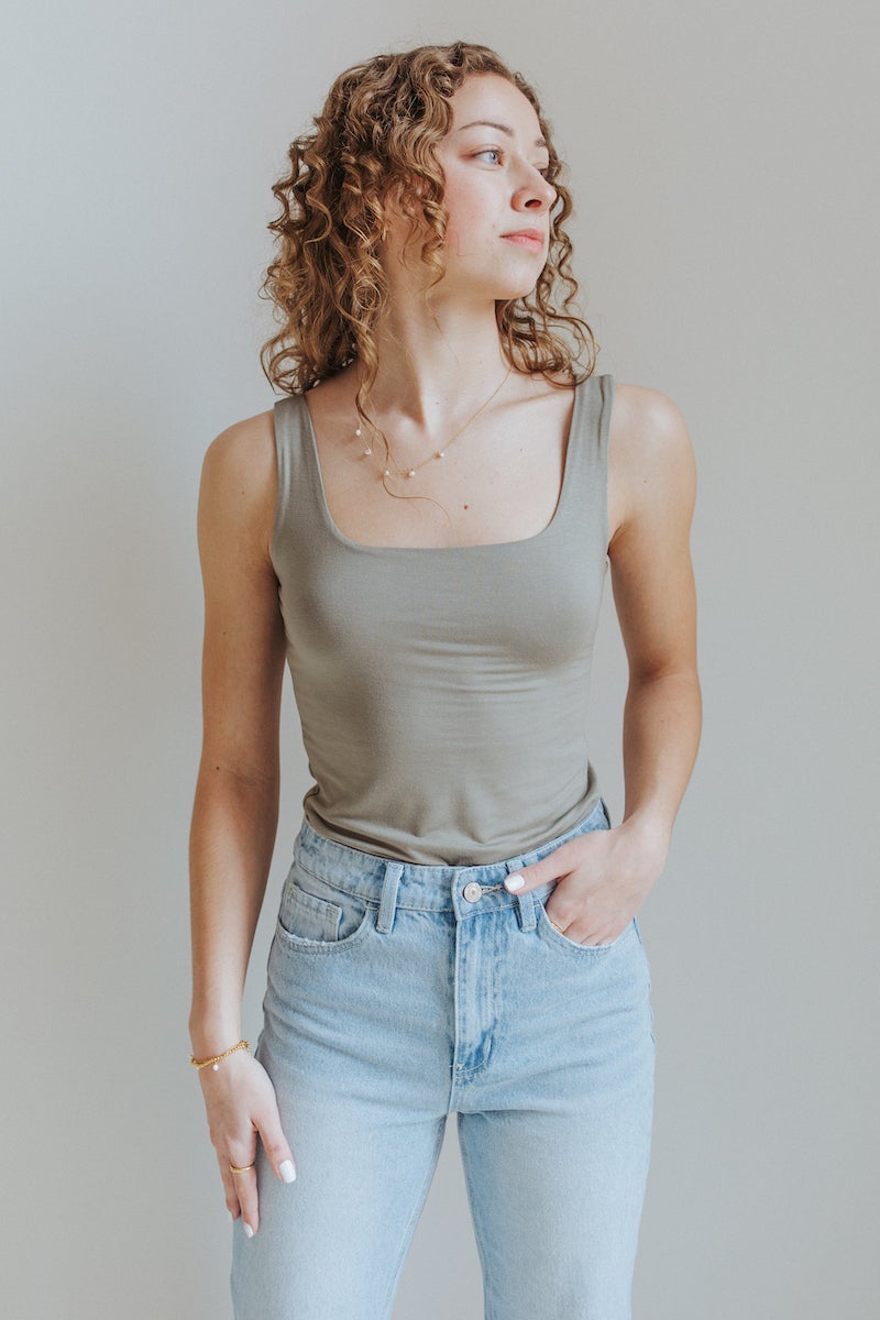 Our Everyday Fitted Scoop Tank in Sage