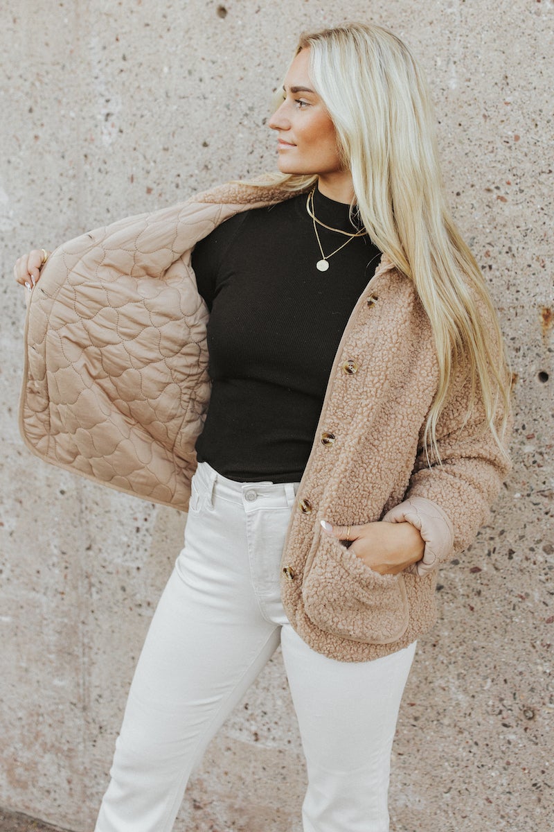 Elle Sherpa Button Up Jacket Grace Gather